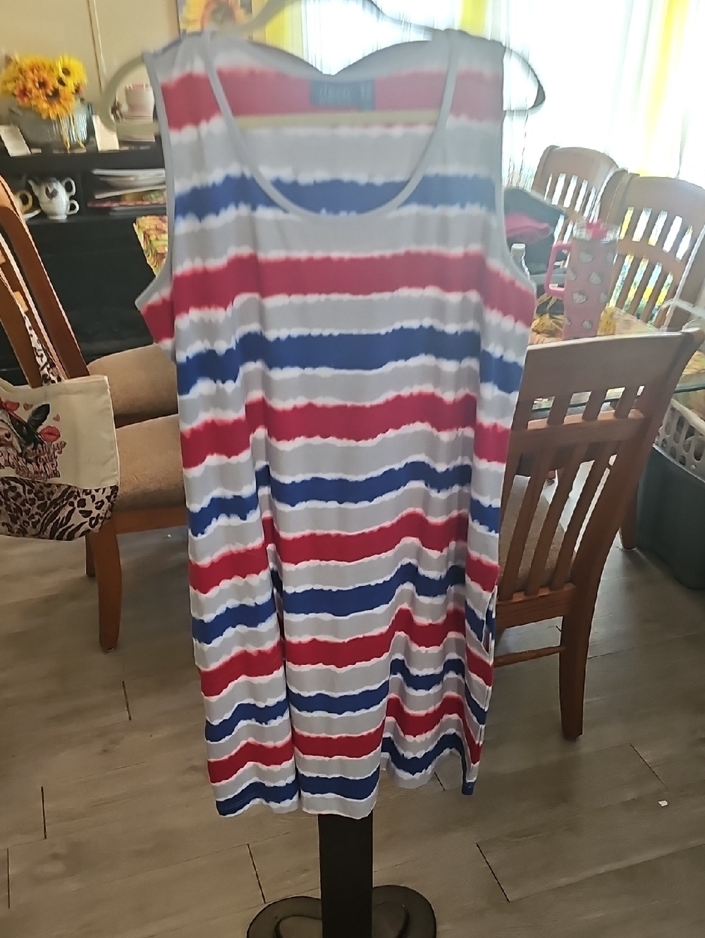 Women’s Striped Midi Tank Dress - Red, Blue & White